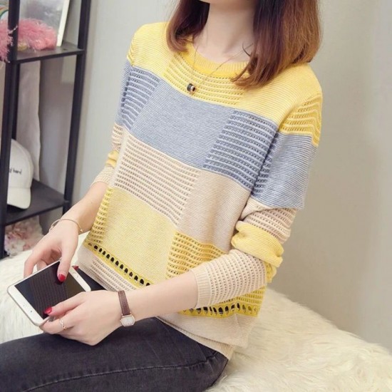 O-neck Loose Knit Pullover Women Long-sleeve Sweater Spring Autumn Fashion Female Casual Stripe Sweaters