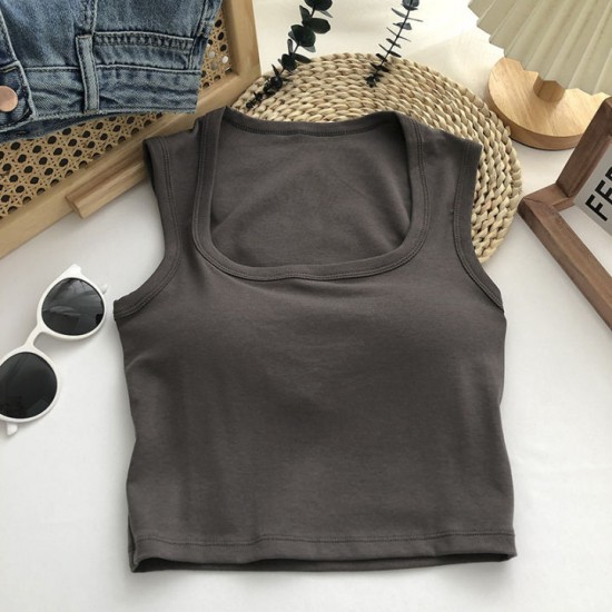 AEE Women Square Neck Crop Top Tank Cotton With Padded Bralette Outdoor Wear