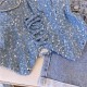 Fairly24sgsd5gre French heavy industry sequin camisole women's retro blue design strap short top summer inner