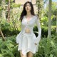 Simon Women Summer Streetwear Cardigan White Long Sleeve V Neck Butterfly Shaped Crop Tops