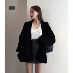 Korean retro loose oversize V-neck retro sweater fashion knitted cardigan jacket for women