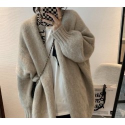 Korean version of the new lazy all-match loose solid color sleeve knitted sweater cardigan jacket