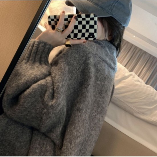 Korean version of the new lazy all-match loose solid color sleeve knitted sweater cardigan jacket