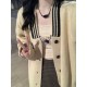 Korean style retro preppy loose oversize cardigan top apricot knitted sweater jacket for women