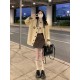 Korean style retro preppy loose oversize cardigan top apricot knitted sweater jacket for women