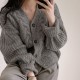 Korean fashion pink cardigan sweater loose long-sleeved knitted jacket top for women