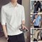 Huilishi 3/4 sleeve shirt men's short-sleeved summer 2023 new trendy brand hair stylist men's clothing trend casual white shirt men