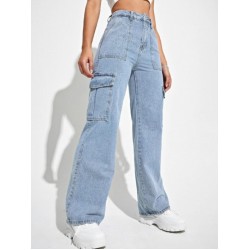 Jeans New Style High Waisted Flap Pocket Cargo Jeans