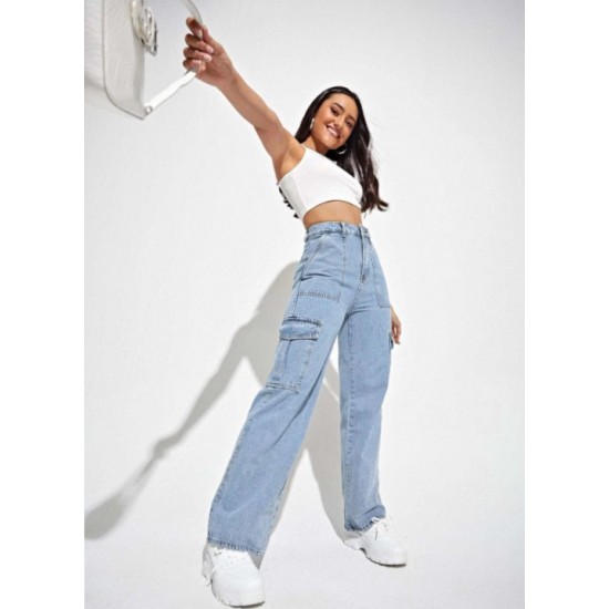 Jeans New Style High Waisted Flap Pocket Cargo Jeans