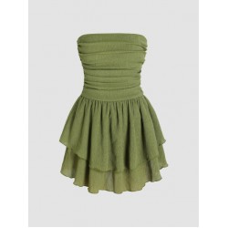 Cider Tube Ruched Ruffle Mini Dress