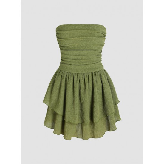 Cider Tube Ruched Ruffle Mini Dress
