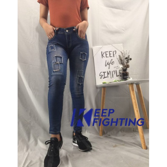 KF/ Woman Jeans patch Design MidWaist Pants Skinny Jeans Stretchable Denim