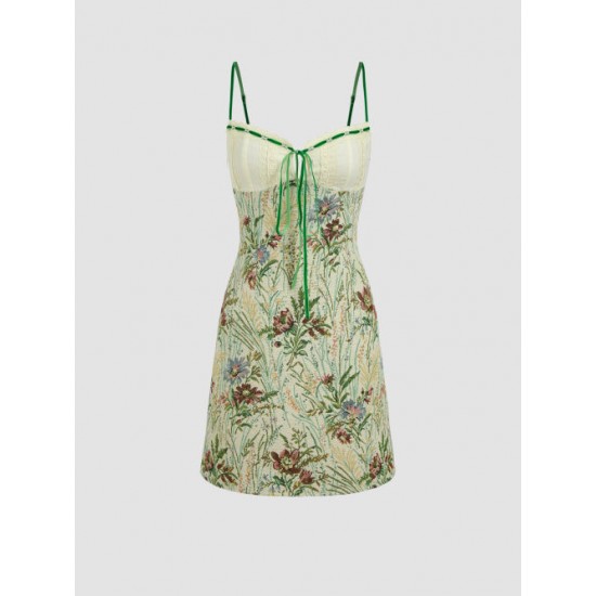 Cider Kpop Jacquard Floral Knotted Mini Dress